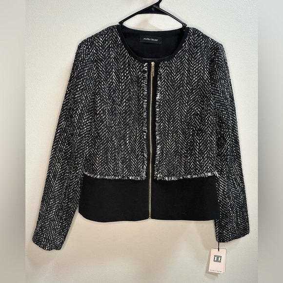 NEW | Ivanka Trump Black Tweed Zippered Jacket Blazer Career Formal Women’s 10 - Picture 1 of 7